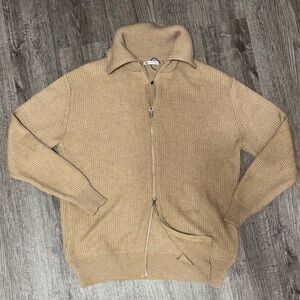 Zara Men's Brown Zip-Up Sweater